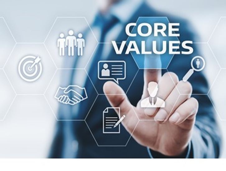 Hand touching a Core Values graphic
