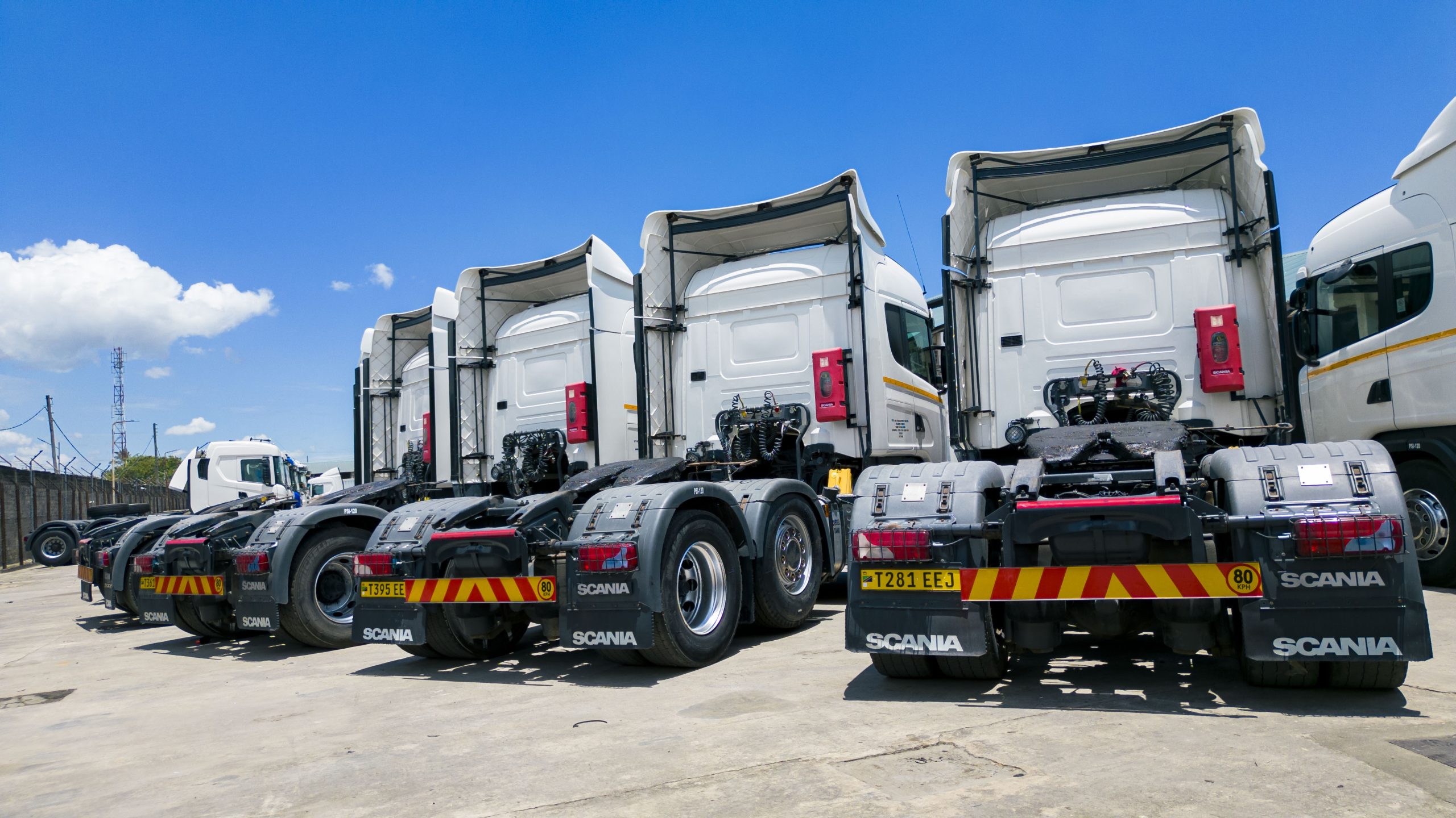 Rear view of TTC Scania trucks